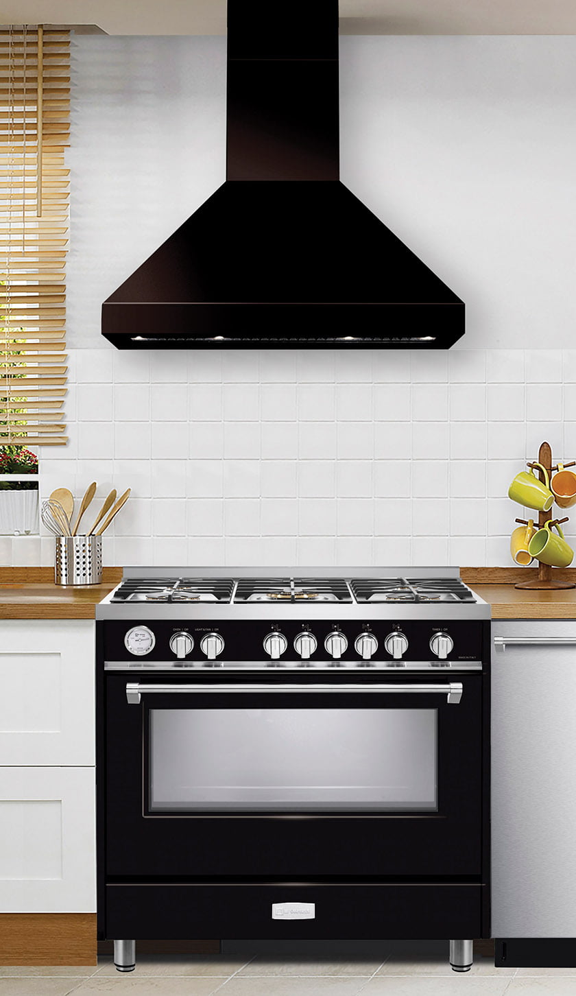 A classic chimney hood from Verona's Designer Ventilation Collection.