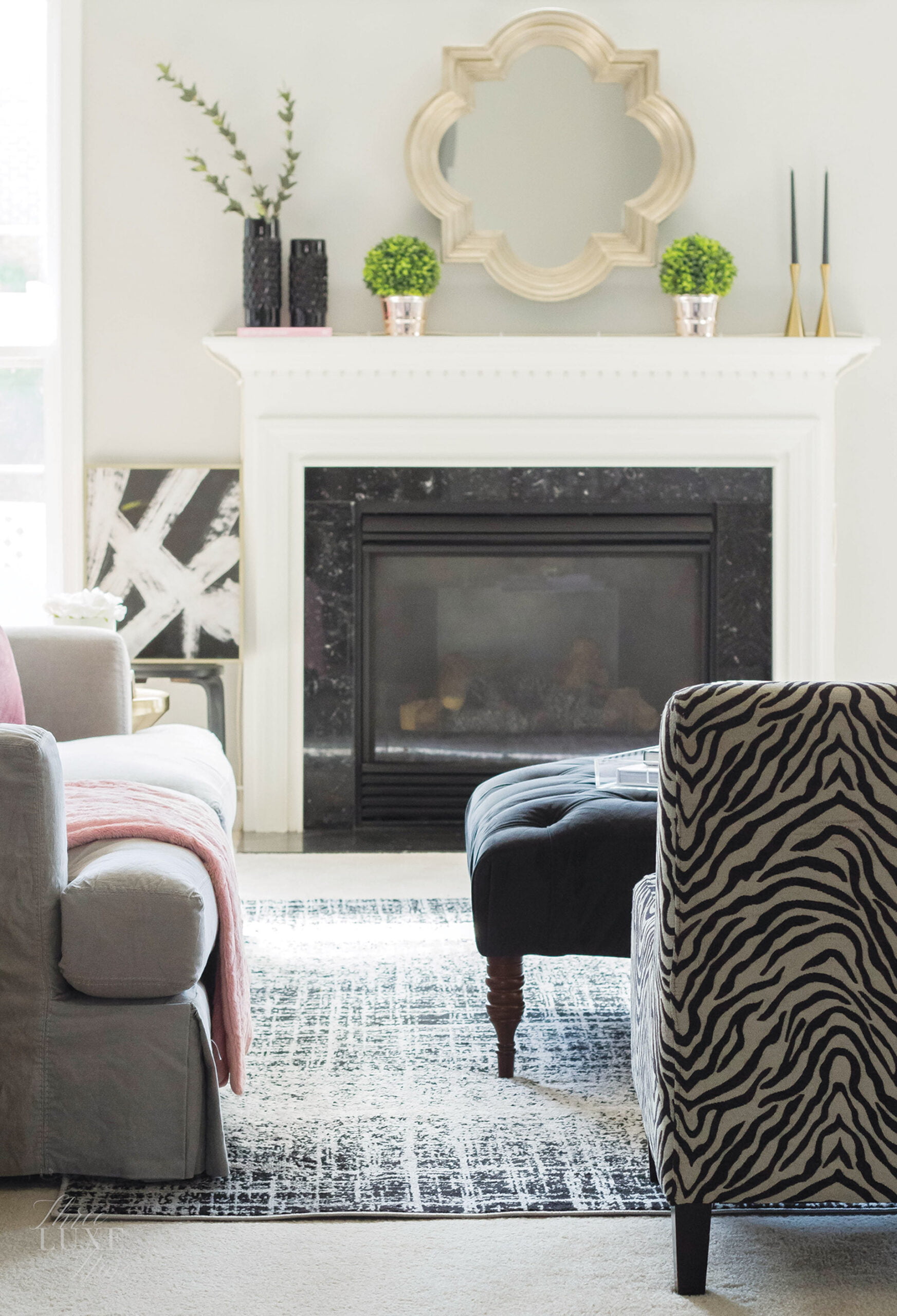 Arhaus sofa and Safavieh rug in living room