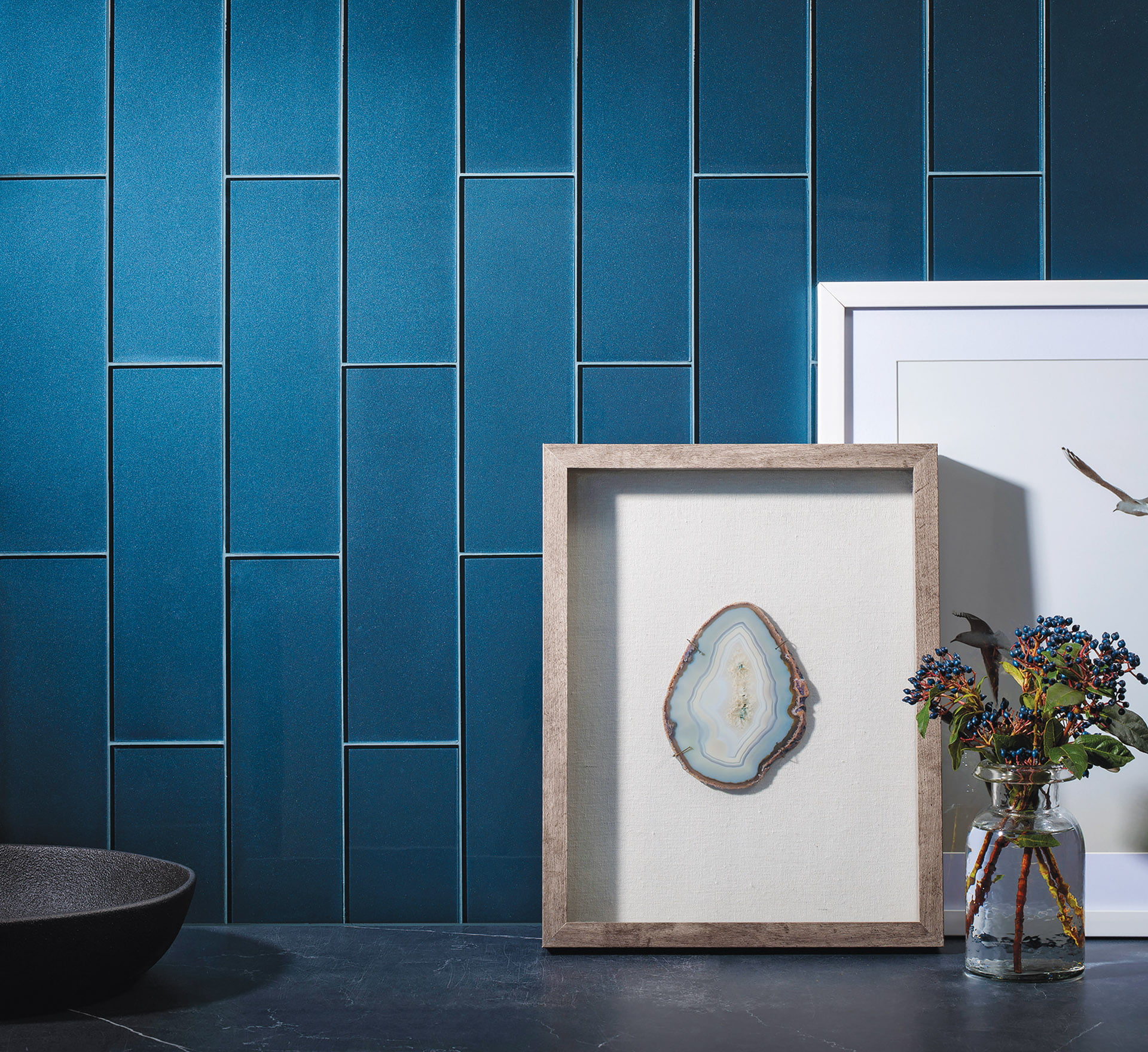 Island Stone's Celestial glass subway tile.