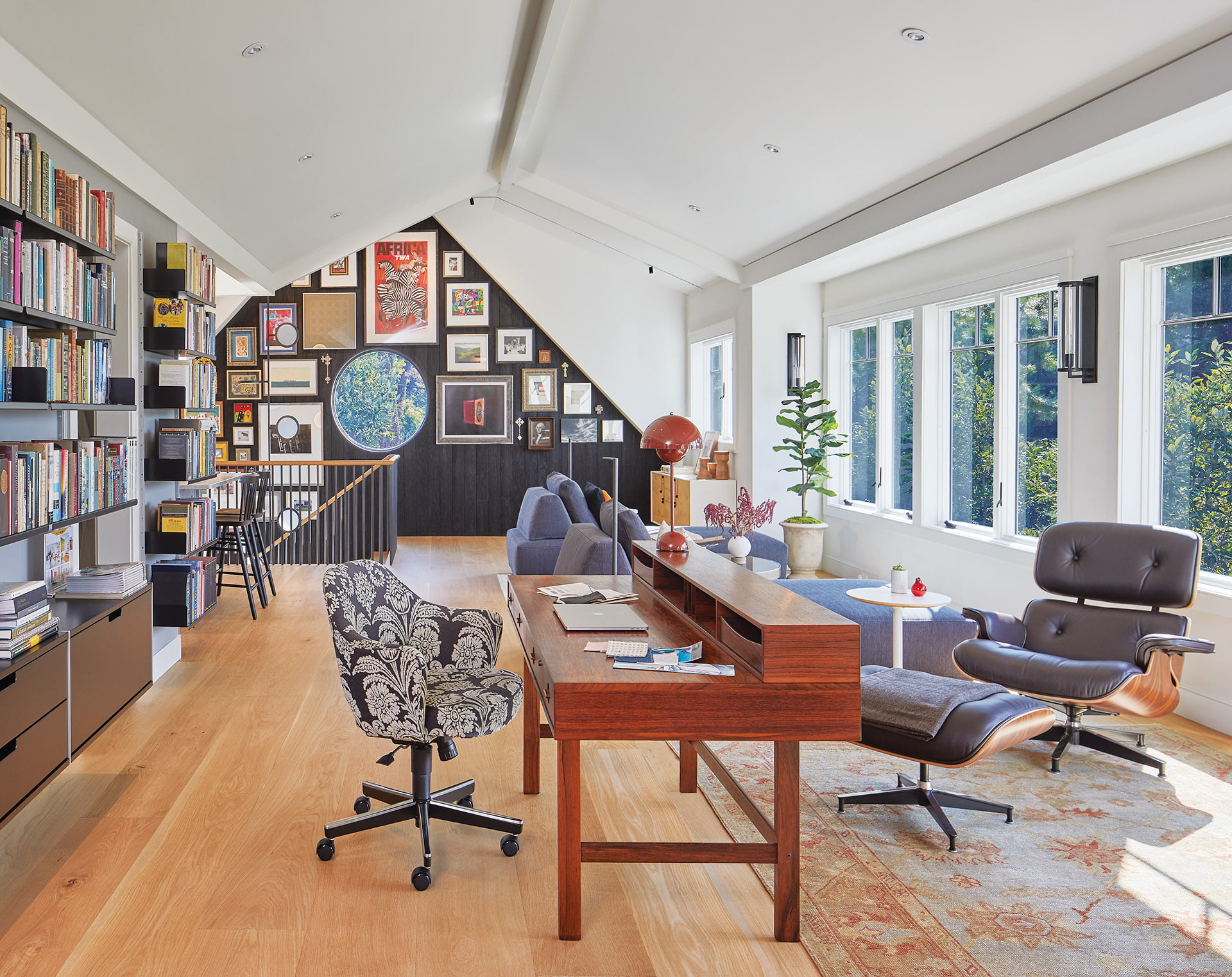 Mid-century Italian desk from Reform Vintage Modern in Philadelphia and vintage Turkish rug from Istanbul.