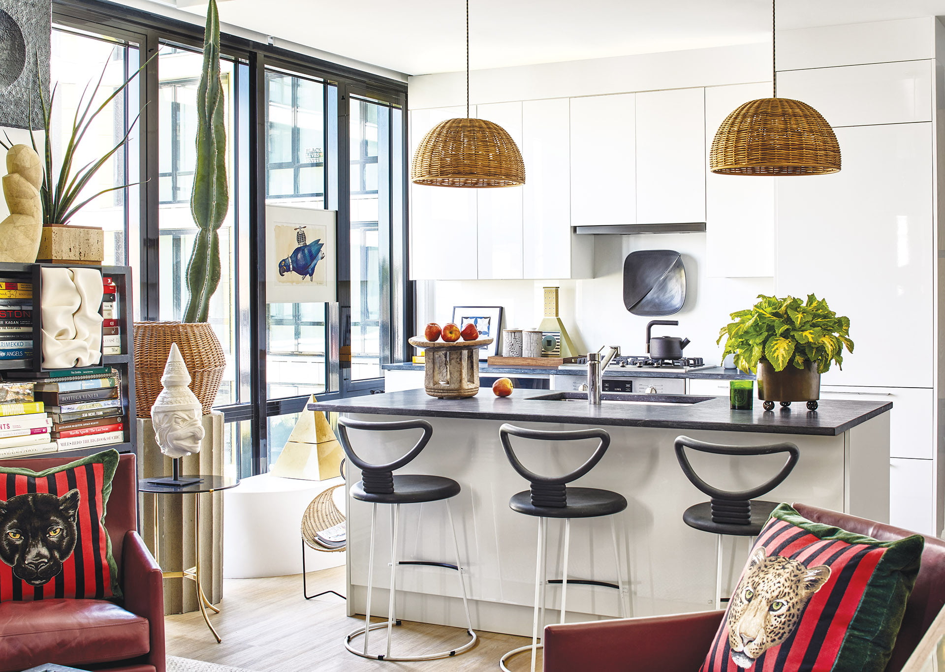 Kitchen with postmodern Italian stools in iron and rubber