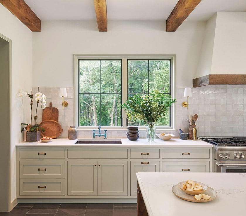 Two large windows light kitchen