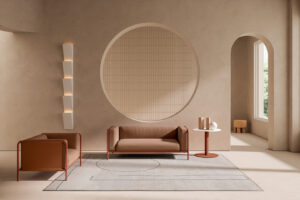 Club Collection Armchair and Sofa by Elisa Ossino for Dieffebi with Leather Stretchers and Narita Upholstery