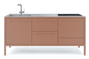 Fantin Frame Kitchen Cabinets in Pink Clay with Metal Frame and Fenix Laminate Top